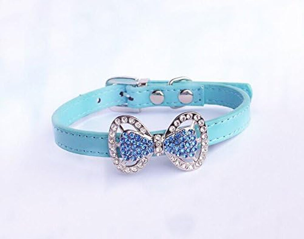 Blue rhinestone bow tie cat collar