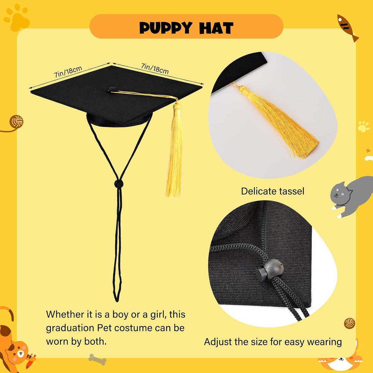 Dog and cat graduation cap and gown costume