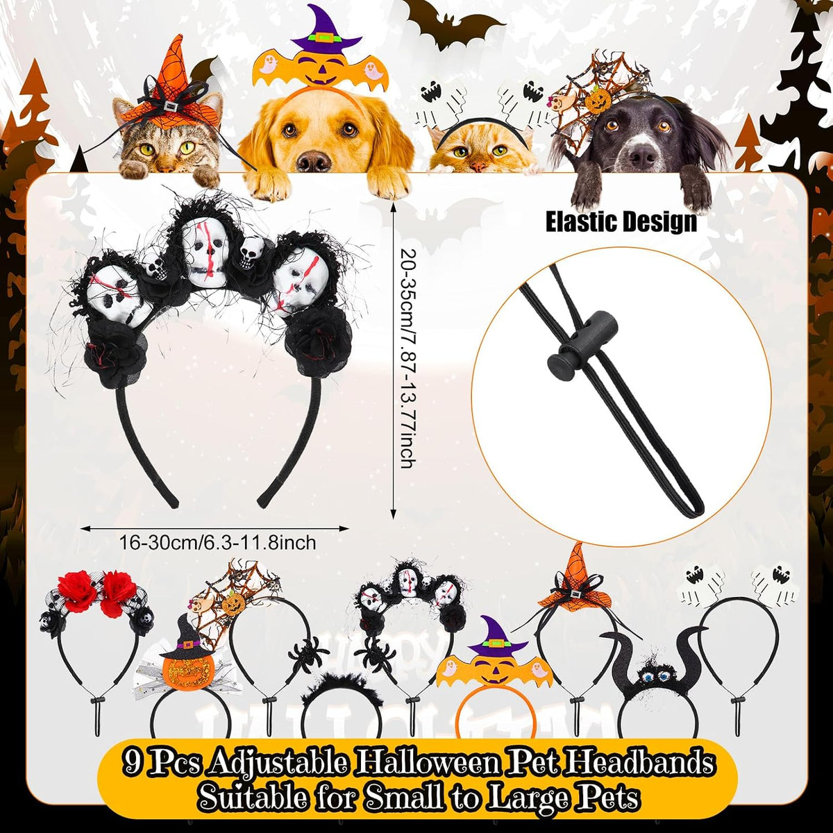 18-piece Halloween dog headbands and bandanas.