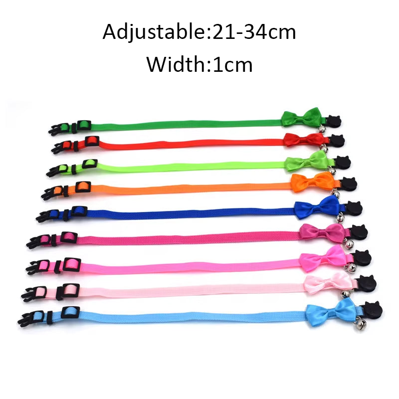 Adjustable cat collar with bow and bell