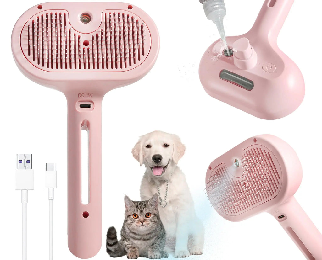 Electric Steam Pet Grooming Brush — Spray Comb for Cats