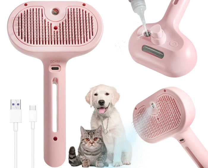 Electric Steam Pet Grooming Brush — Spray Comb for Cats